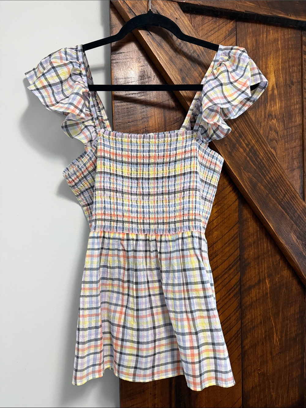 LOFT Girls' Plaid Smocked Sundress in Pastel Pink, Yellow & Blue